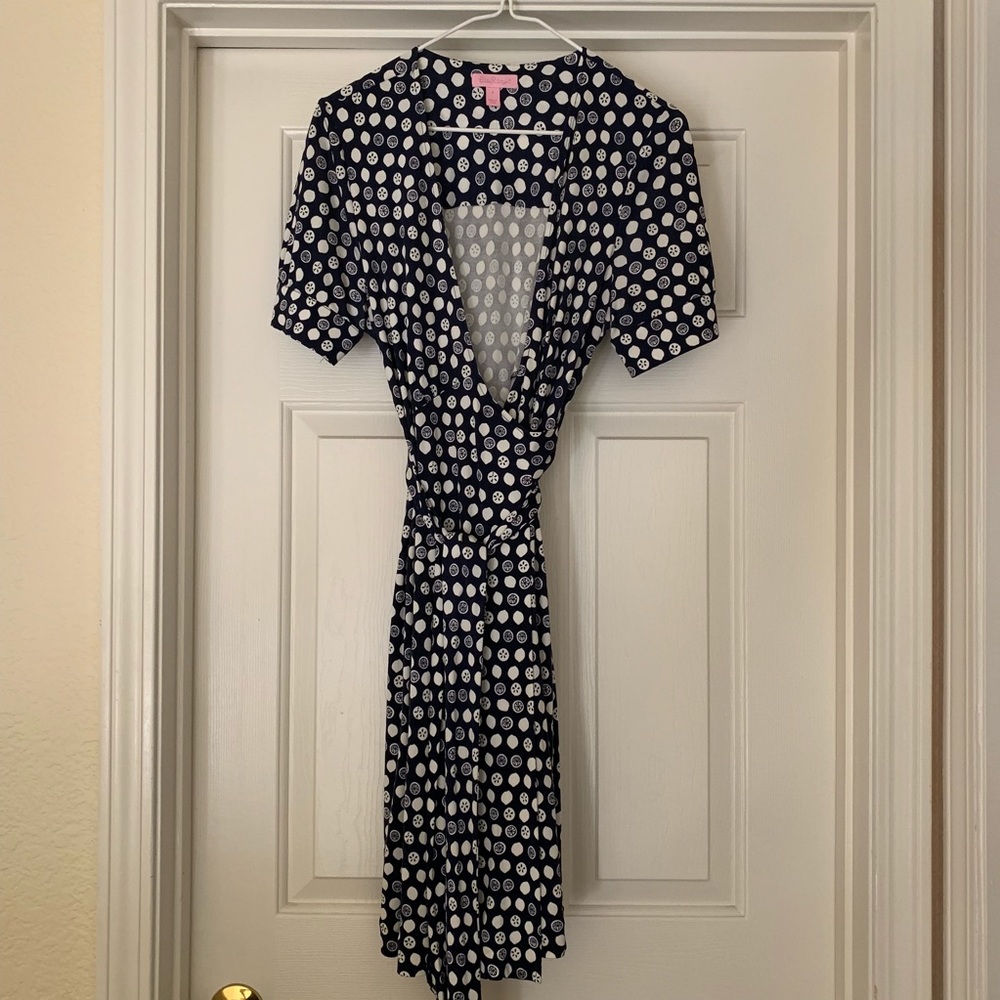 Lily Pulitzer Wrap Navy Lemon Print Dress Sz. 8